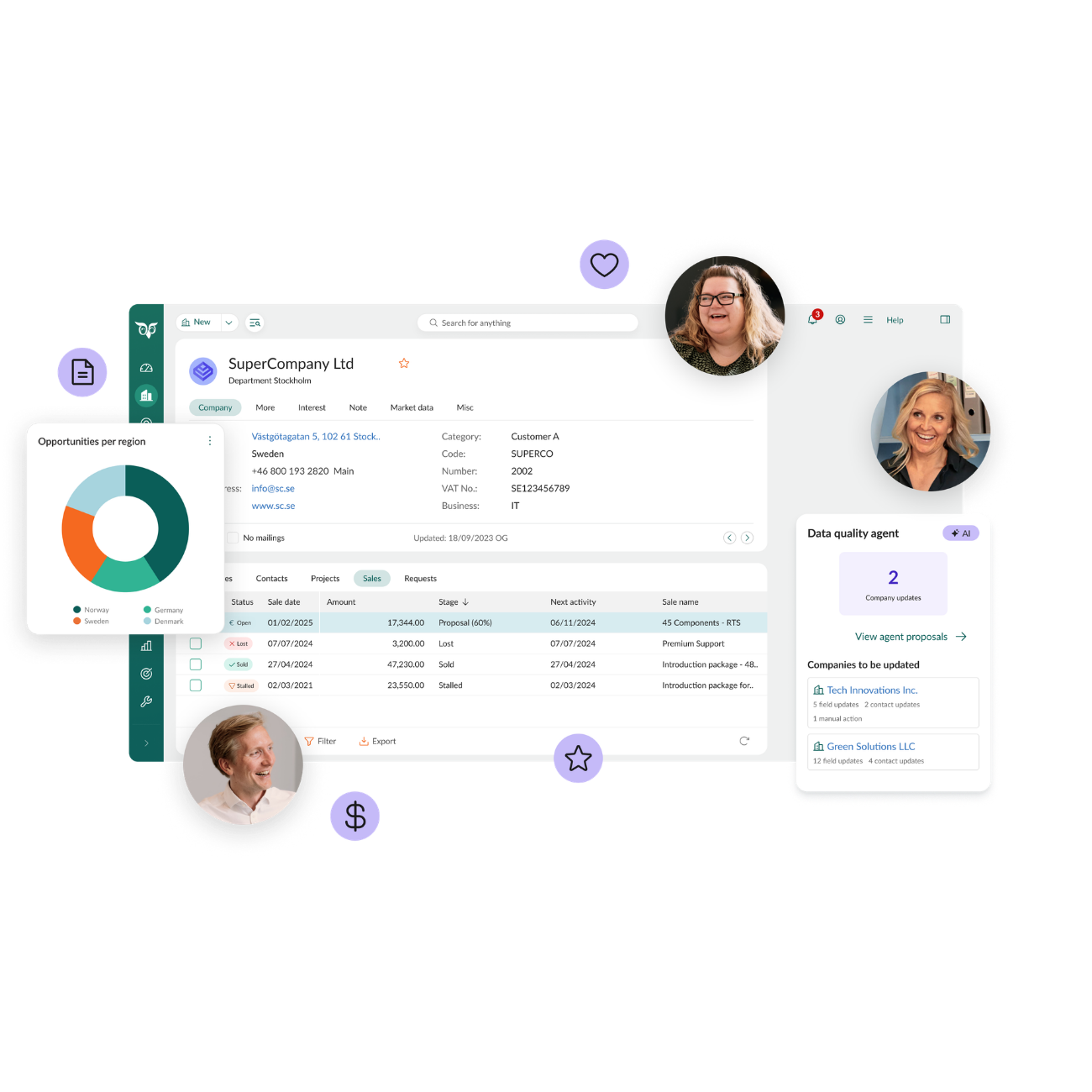 Data Quality Agent widget showing companies to be updated and proposed field changes