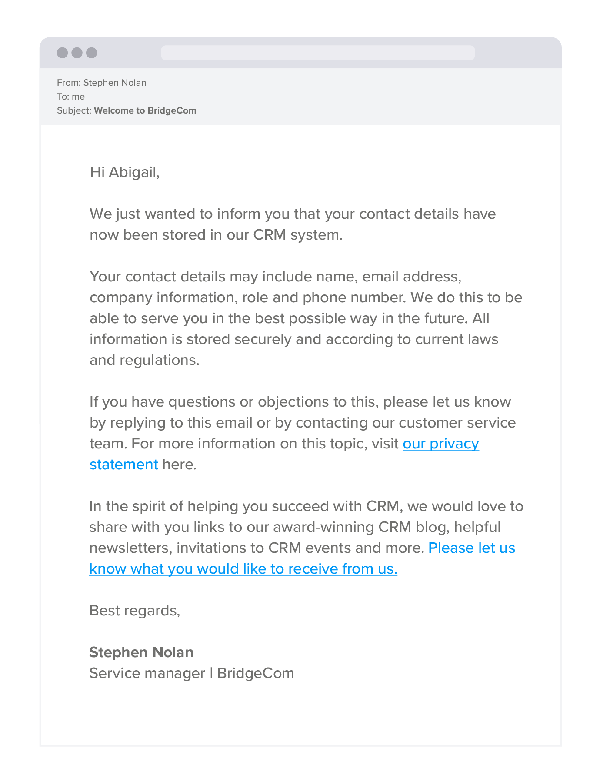 Example consent notification email
