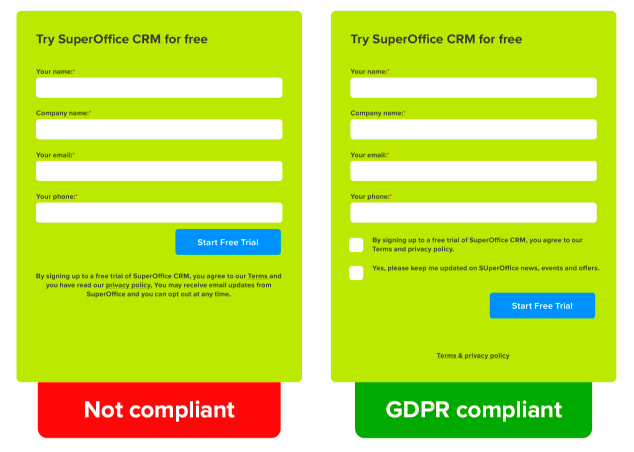 Example of a GDPR-compliant web form