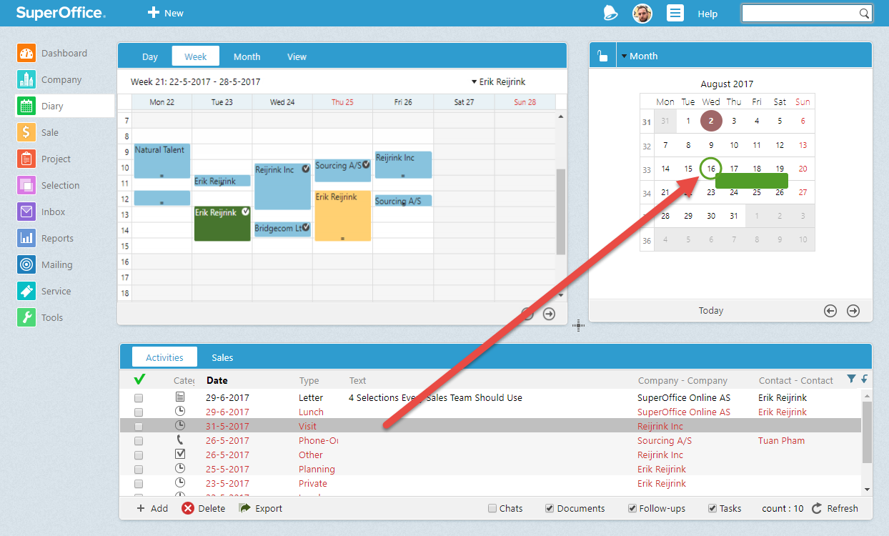 you can drag and drop activities into the minitab