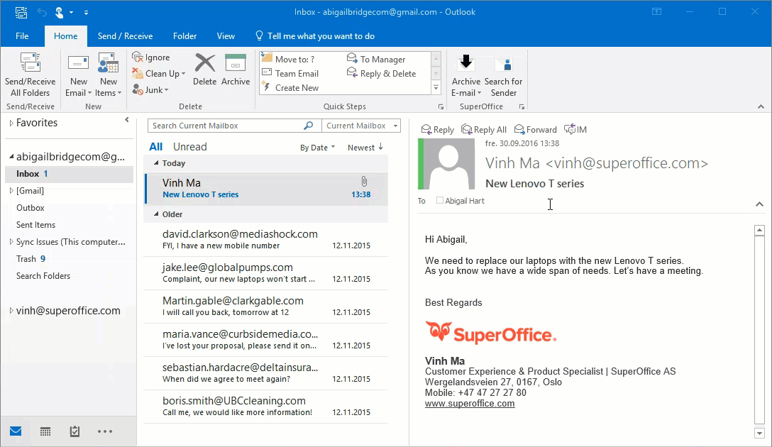Archive emails directly from Outlook to SuperOffice 