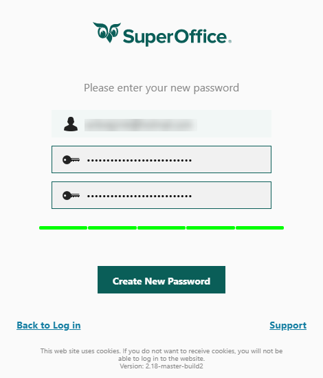 Site where password has been created and the strenght indicator is strong