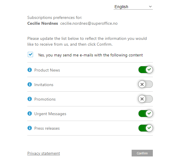 Select the mailings you would like to receive on the subscription preferences page.