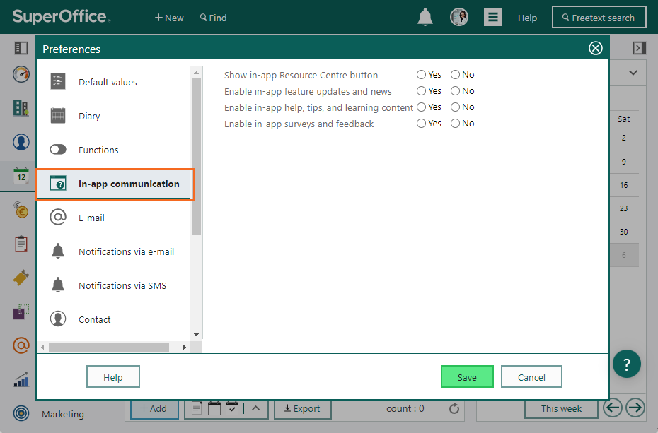 The overview of In-app communication preferences